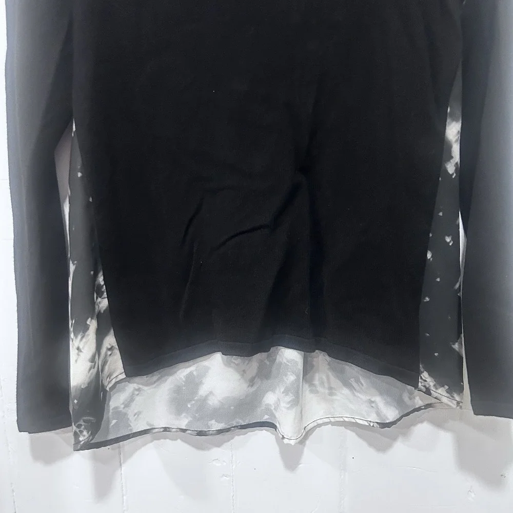 INC International Concepts 2-in-I Short Black Knit Sweater Black White Print M